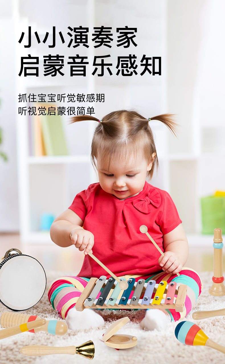 奥尔夫乐器套装婴幼儿 音乐感知儿童木质玩具木质婴儿摇铃跨境幼儿园科教早教打击音乐组合木制儿童玩具教具详情2