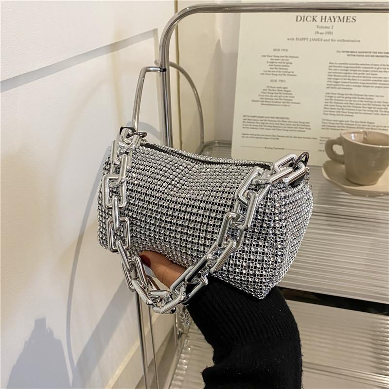 spring and summer small bags women's bag 2024 new trendy unique colorful crystals pillow bag chain shoulder bag personalized messenger bag
