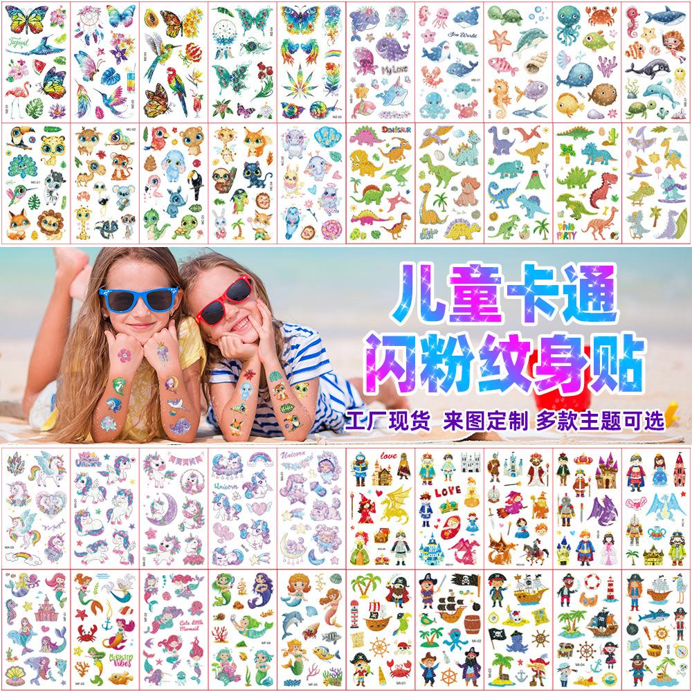 2023 new children's cartoon colorful glitter tattoo sticker activity gift holiday party temporary stickers
