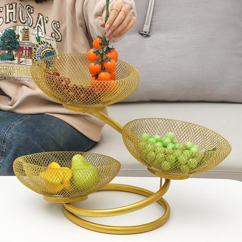 three-layer modern snack candy storage basket nordic creative iron wire mesh fruit basket dried fruit tray household fruit plate