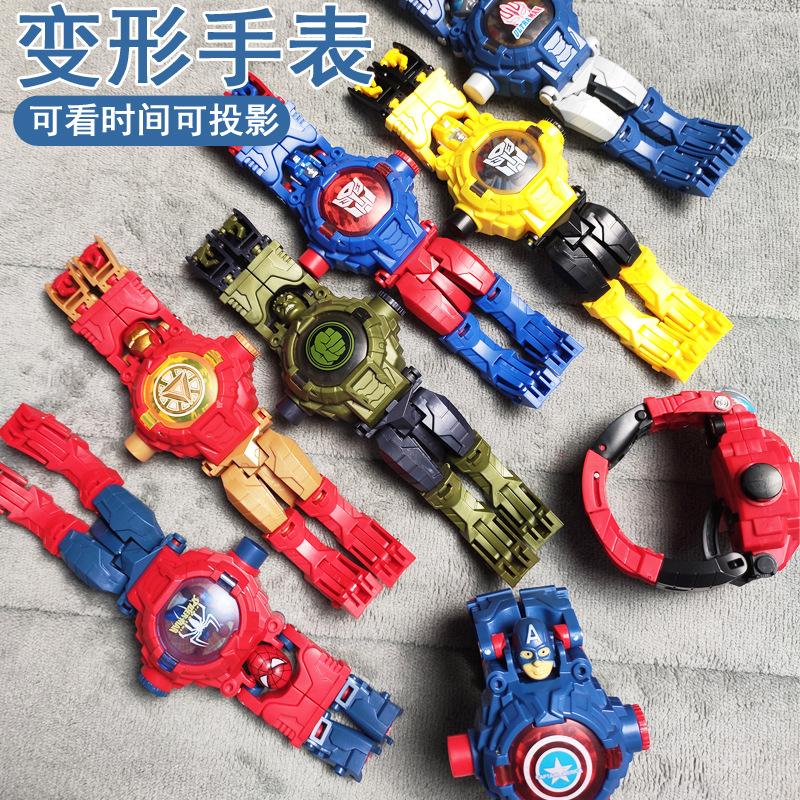 children's cartoon deformation projection electronic luminous watch spider boys and girls toys robot electronic watch wholesale