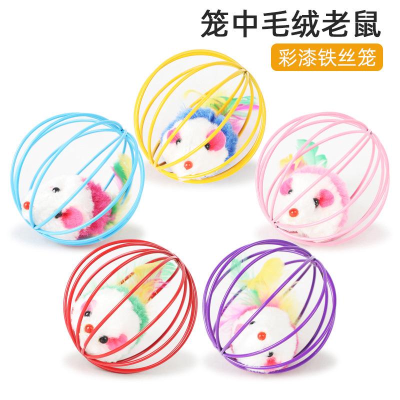 cross-border toy mouse real feather tail wholesale classic hot sale painted lacquer wire cage toy cage mouse
