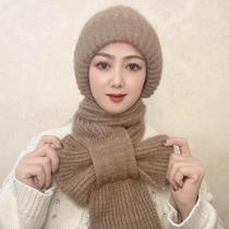 hat female winter squirrel-velvet hat scarf integrated buckle snow hat fleece-lined woolen hat ear protection knitting hat