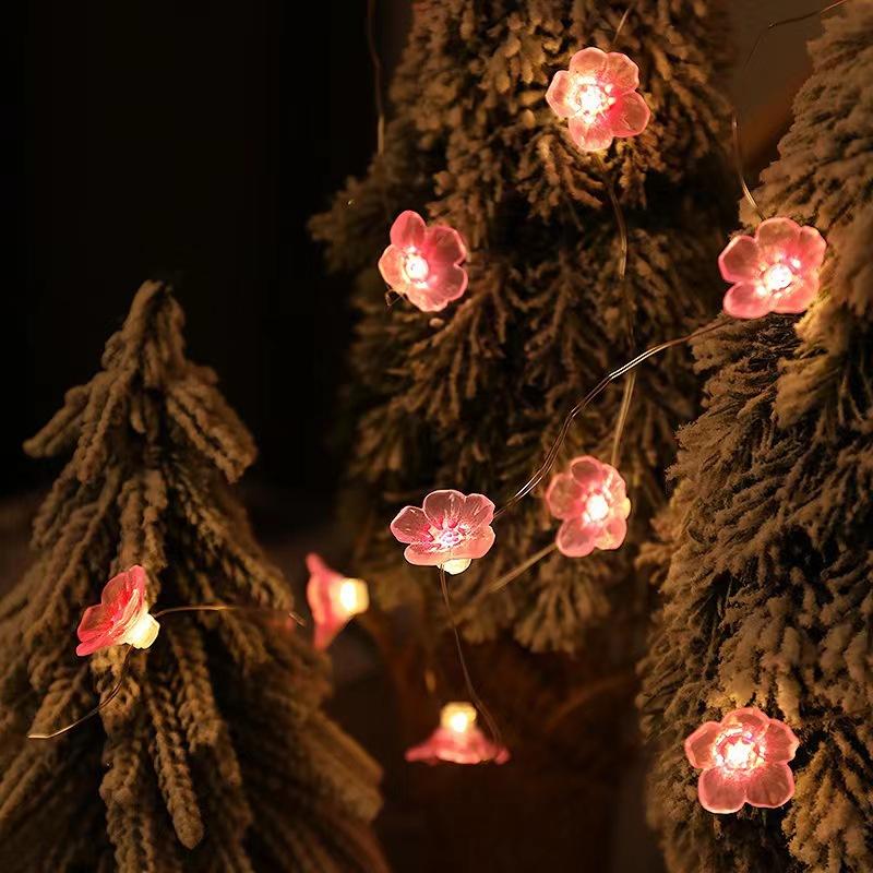 copper wire lighting chain pink cherry blossom peach blossom panda clover bee sunflower mushroom shape christmas lights flashing