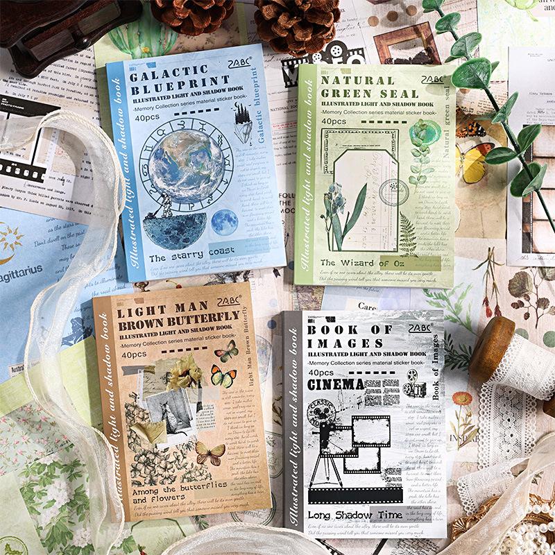 exclusive for cross-border an illustrated handbook light and shadow thin retro creative sticker book cutting film notebook sticker book material paper