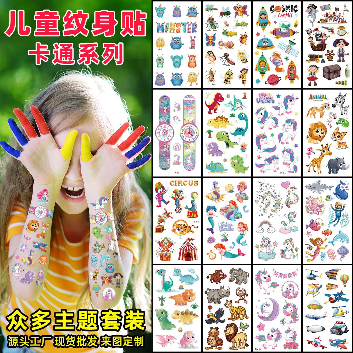 cross-border new arrival children cartoon tattoo sticker unicorn animal waterproof dinosaur mermaid temporary sticker tattoo