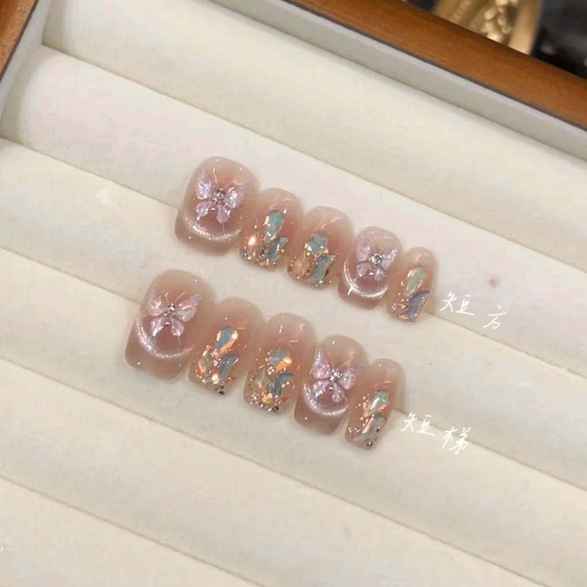 handmade uv nail beauty meng die wear nail wholesale finished product reuse nail stickers detachable