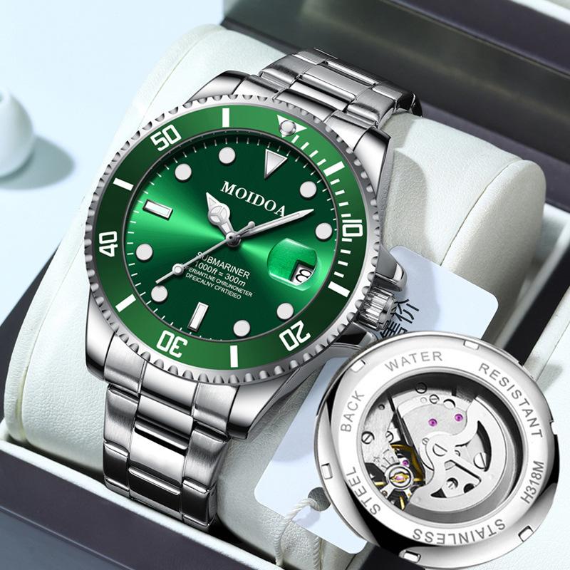 green submariner butterfly clasp tiktok hollow tourbillon watch men's calendar luminous tide waterproof one piece dropshipping