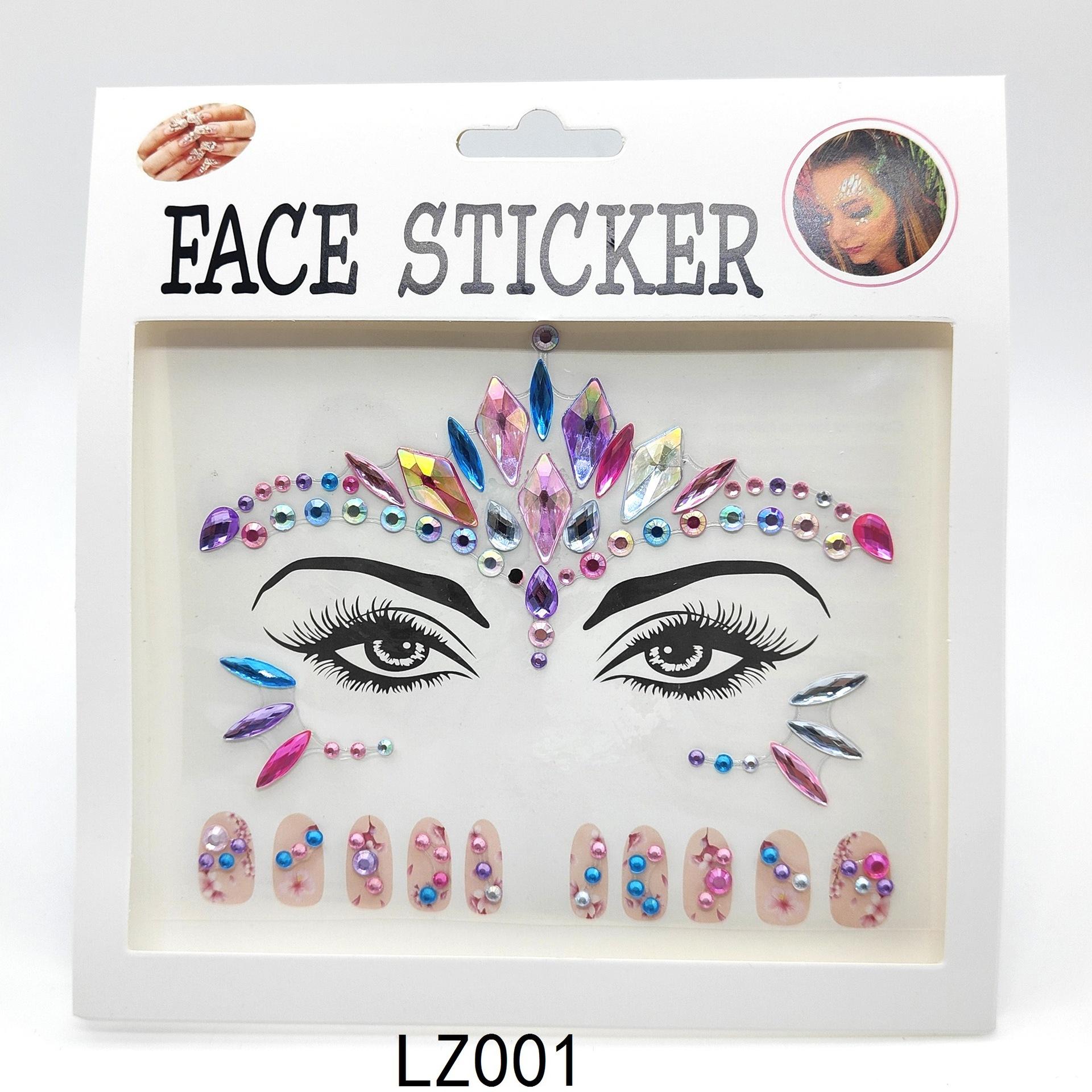 Acrylic Disco Dancing EDM Music Festival Ornament Stick-on Crystals Flashing Rhinestone Light European and American Style Creative Makeup Face Pasters Nail Sticker