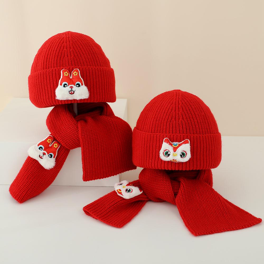 Baby Red Hat Autumn and Winter Children's Scarf Kids New Year Christmas Baby Boys Girls Scarf and Hat