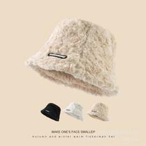 Autumn and Winter Faux Rabbit Fur B bel Letters Fisherman Hat Women's Buet Hat Trendy Fashion All-Match Plush Warm Buet Hat