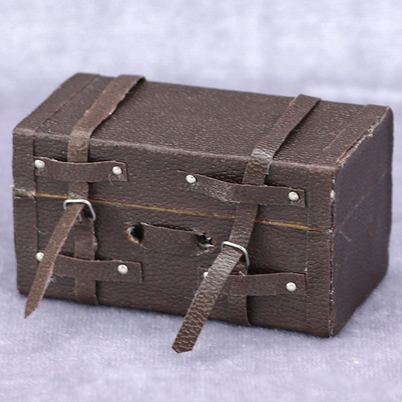 1:12dollhouse doll house simulation model mini accessories brown vintage luggage imitation leather wooden box