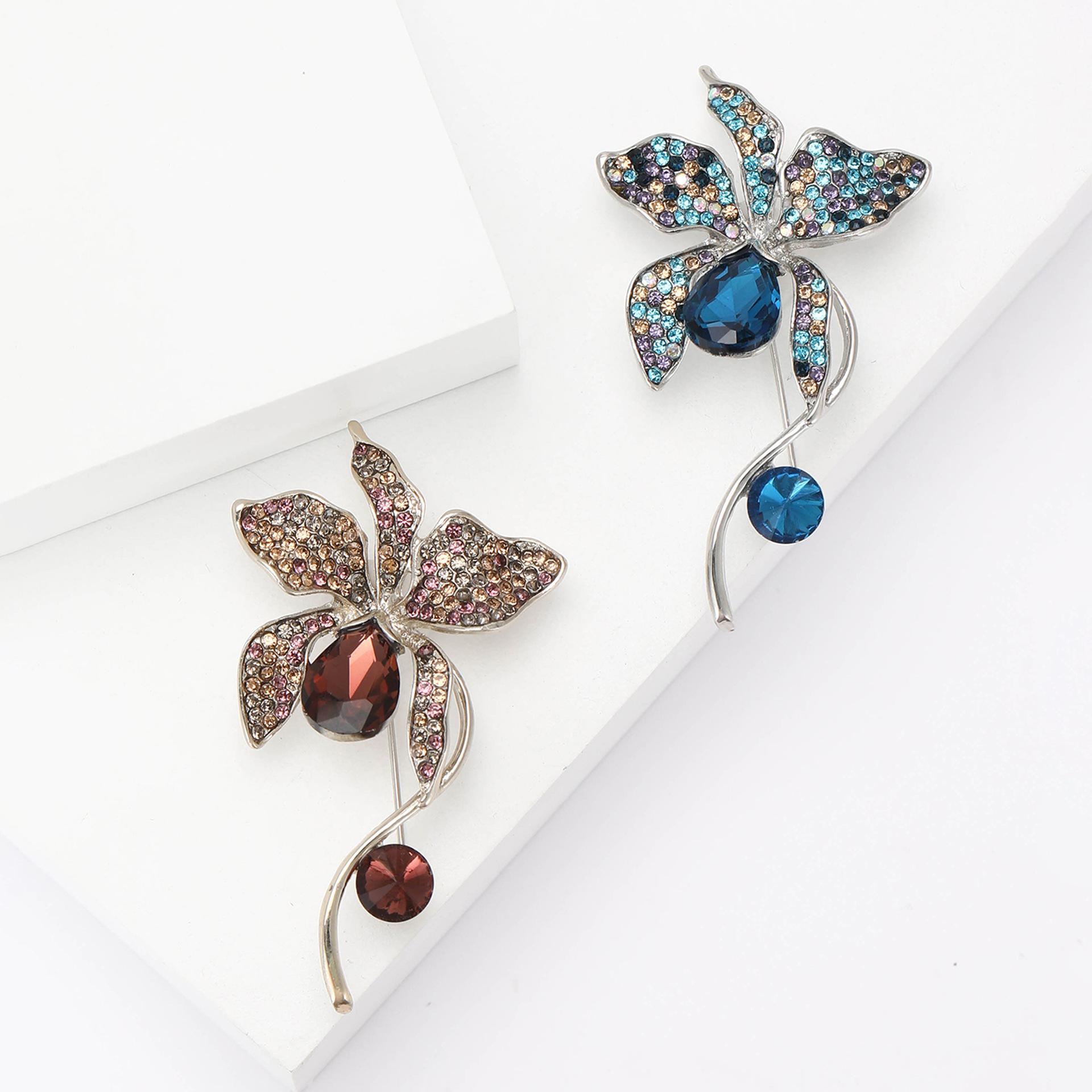 new fashion vintage rhinestone dangle flower brooch elegant graceful women's dress business suit corsage jewelry pin