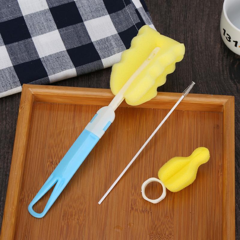 baby sponge bottle brush baby products pacifier brush cleaning straw nylon brush baby bottle brush set 3-piece set