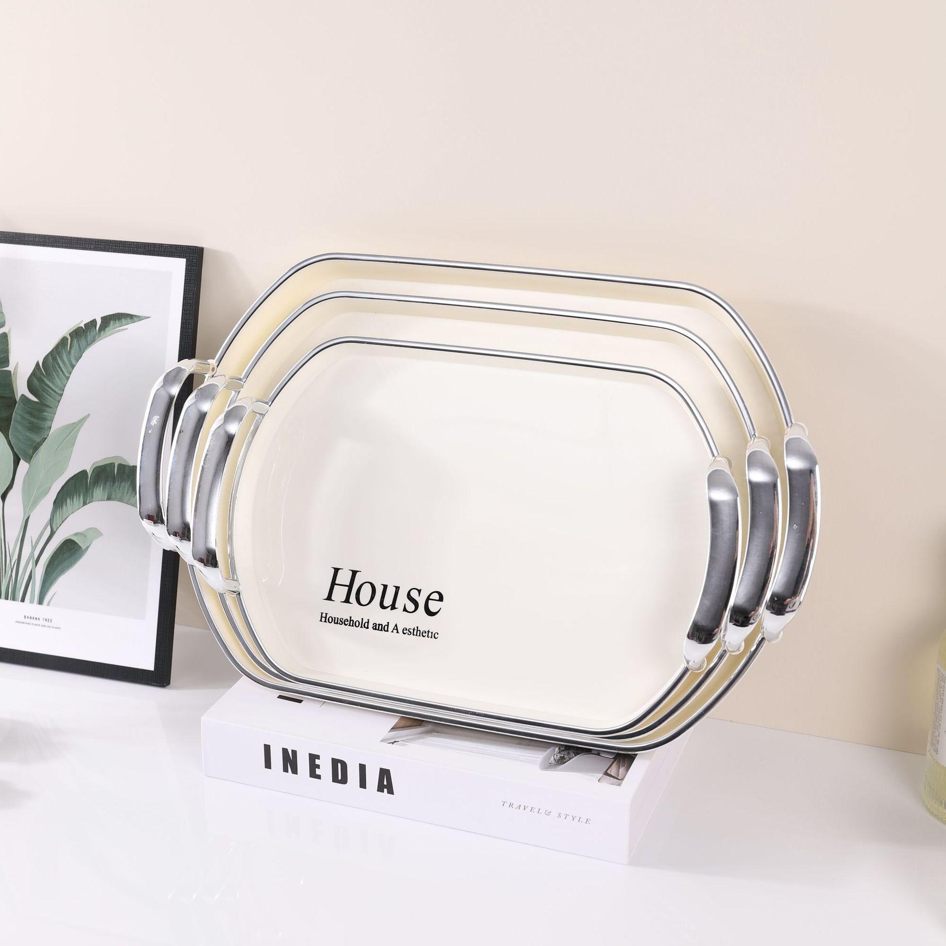cross-border silver advanced tray water cup household fruit plate living room dining room tea tray fruit tray tea set storage tray
