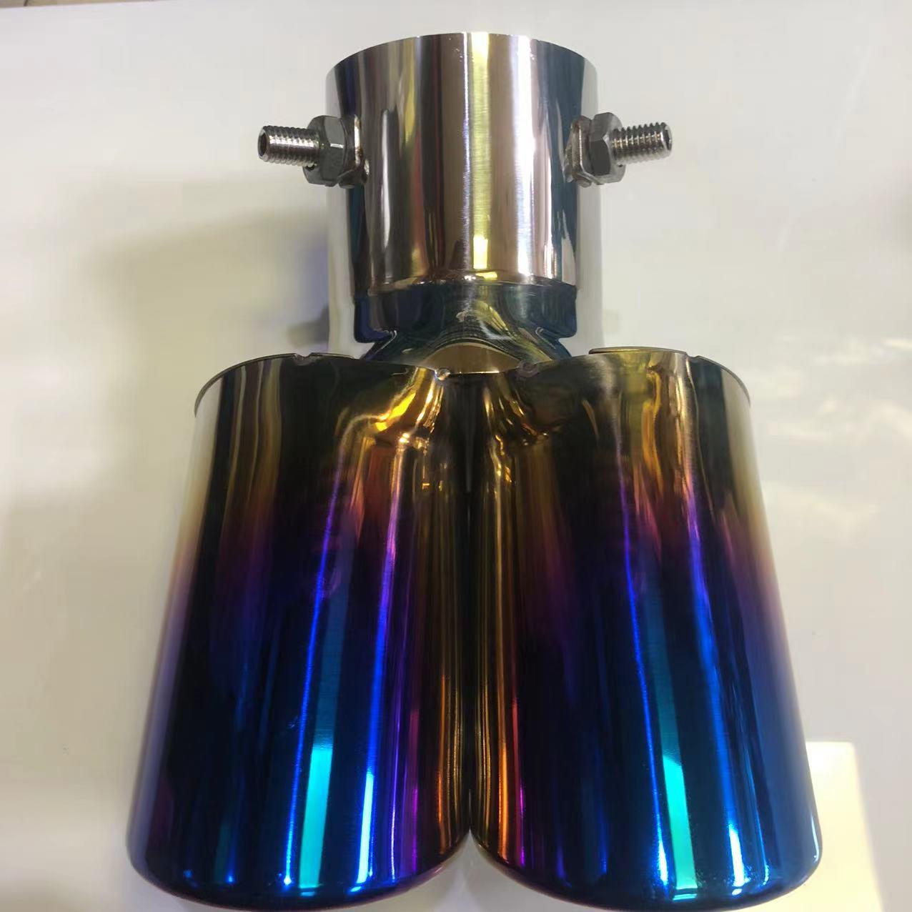 car universal one out of two baked blue tailpipe stainless steel exhaust pipe modification supplies double tube tail pipe muffler