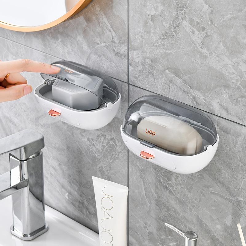 new clamshell soap dish water-free punch-free wall-mounted draining storage bathroom bathroom soap box soap dish
