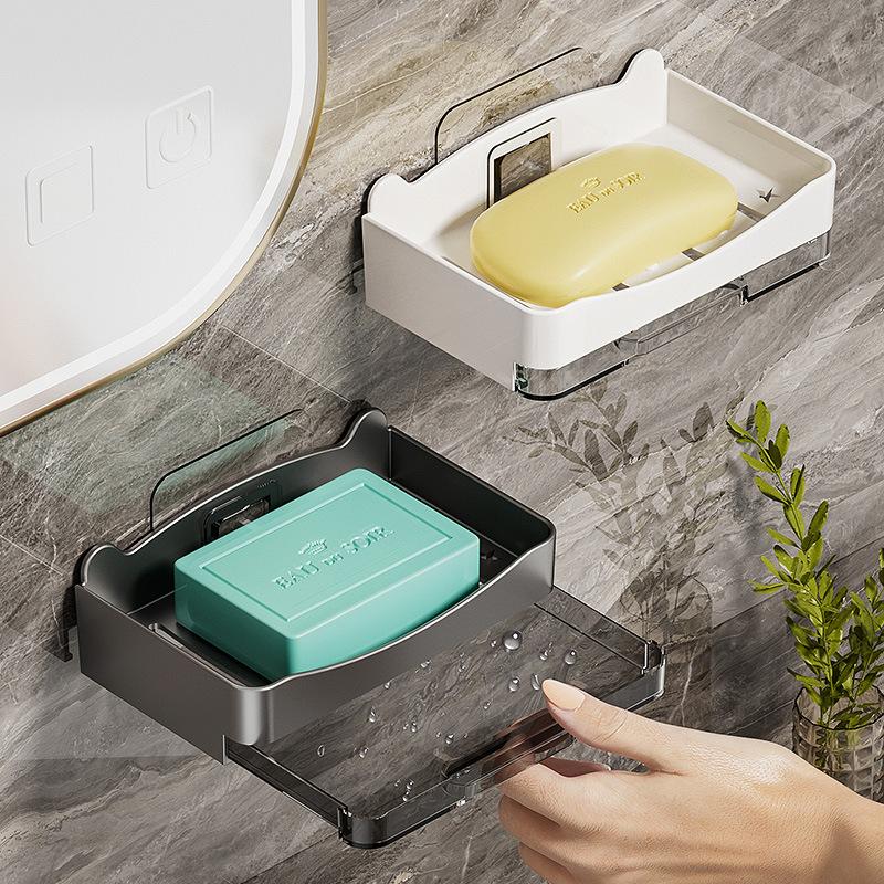 double wall-mounted bathroom soap box punch-free bathroom storage soap dish drain soap box