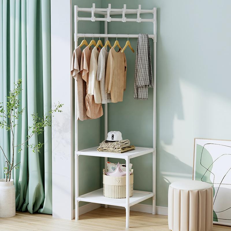 household corner coat rack floor hanger multi-layer storage rack bedroom bedside hanging clothes pannier bag shoe rack integrated