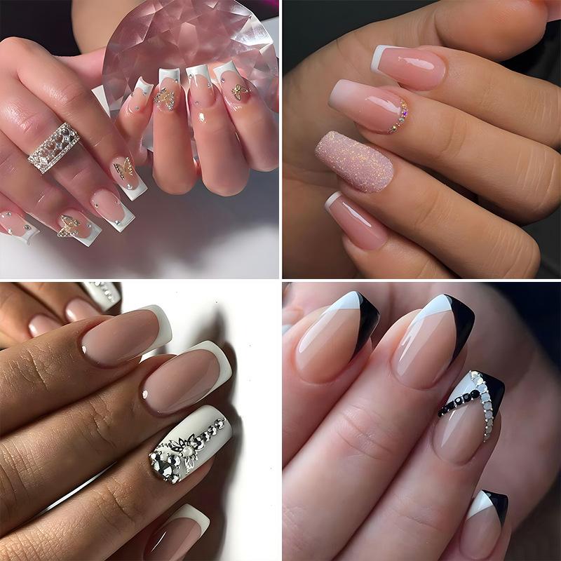 french rhinestone nail sticker cross-border fake nail patch hand-worn nail polish wholesale press on nails