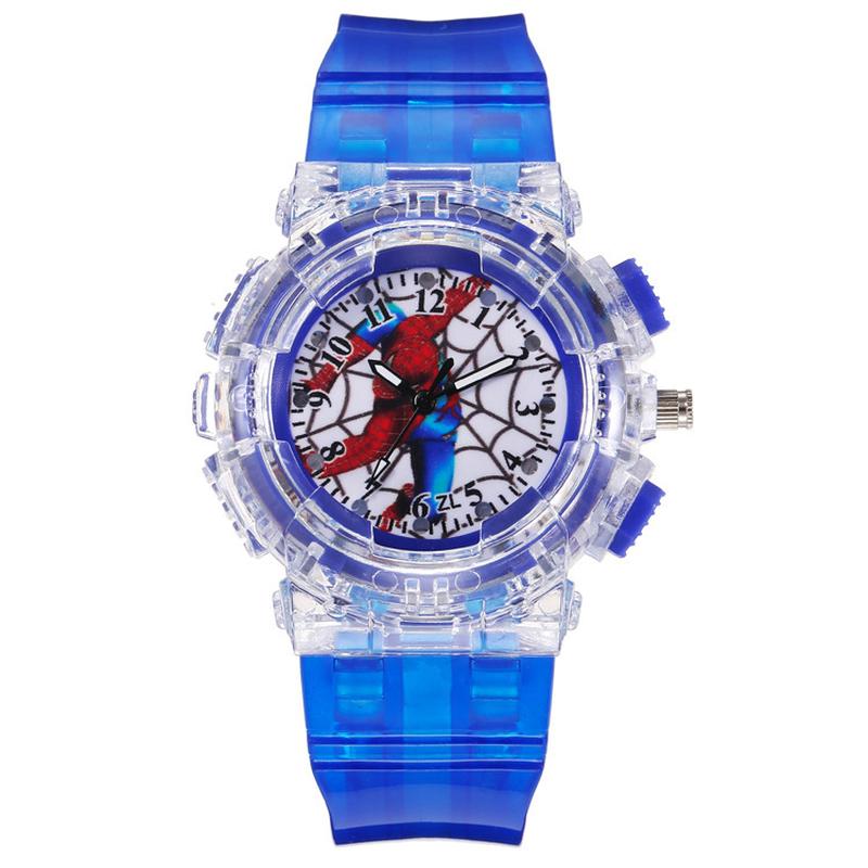 cross-border new children's spider-man watch boy child pointer literacy led colorful flashing light quartz watch