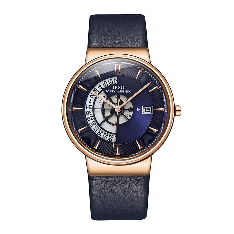 Ibso Vintage Men's Watch Simple Waterproof Authentic Leather Hollow out Design Trendy Unique Student Quartz Non-Mechanical Watch