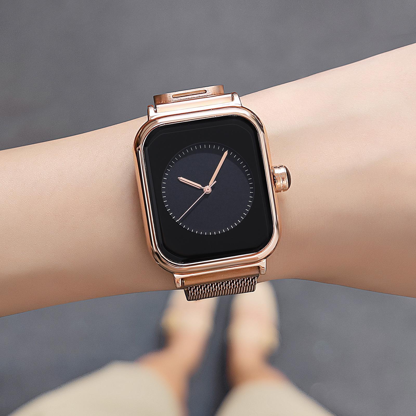 women's waterproof silicone band watch fashion women's square watch student trendy imitation apple smart large dial quartz watch