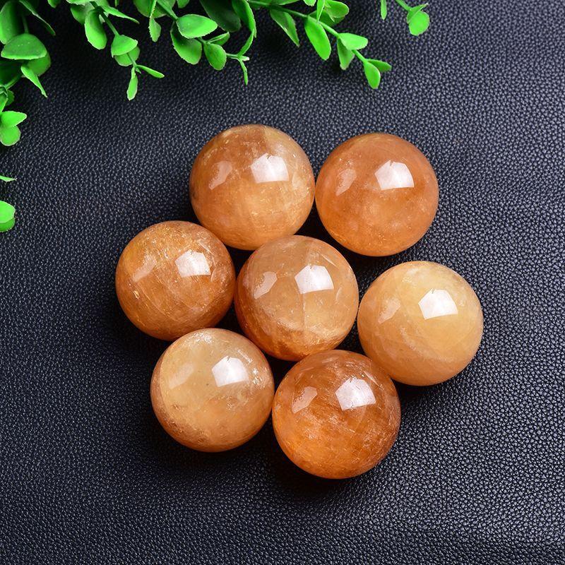 Natural Citrine Ball Yellow Ice Ball Rough Stone Polished Yellow White Ice Ball Paper Spar Crystal Crafts Ornaments