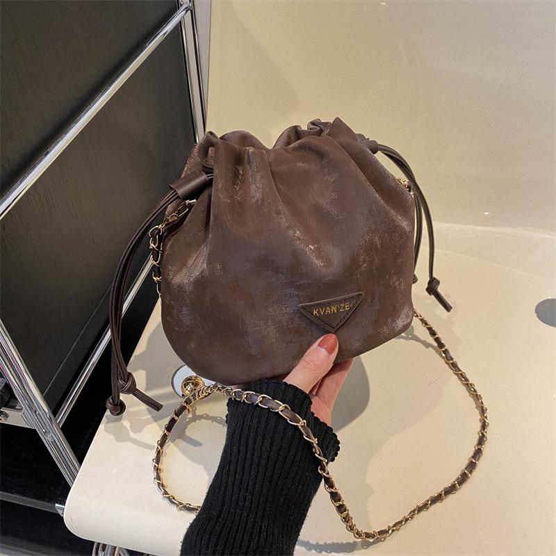 Sweet Western Style Women's Bag New Korean Style Versatile Chain Drawstring High-Grade Bucket Bag Shoulder Bag Messenger Bag women bag