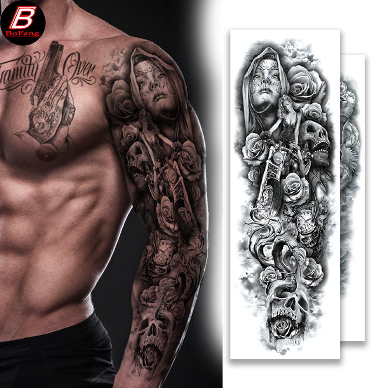 in stock wholesale full arm tattoo sticker waterproof flower arm ordinary arm tattoo sticker paper cross-border european and american full arm tattoo