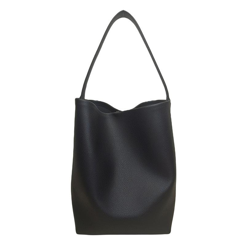 genuine leather the * row bucket bag lychee pattern large capacity high sense women's bag special interest light luxury fashion shoulder bag