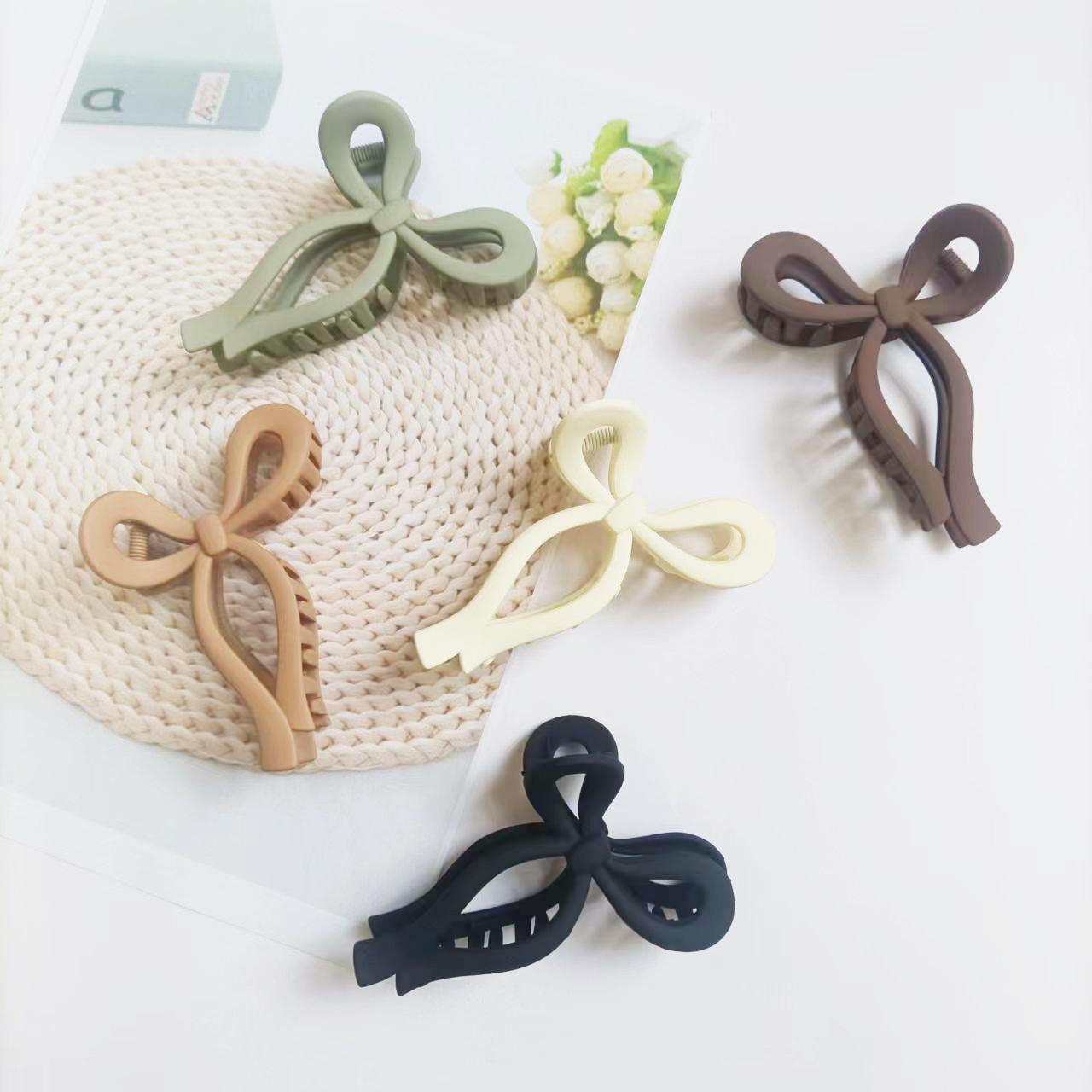 Korean Style Simple Three-Dimensional Line Ribbon Bow Large Milk Coffee Color Hair Claw Updo Hair Claw Hair Claw Clip Shark Clip Hair Accessories