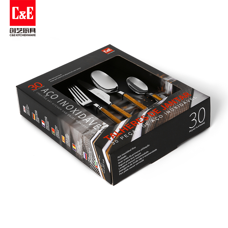 C&E Creative 30-piece set of stainless steel retro steak knife, dessert spoon and salad fork for home use in restaurants details Picture