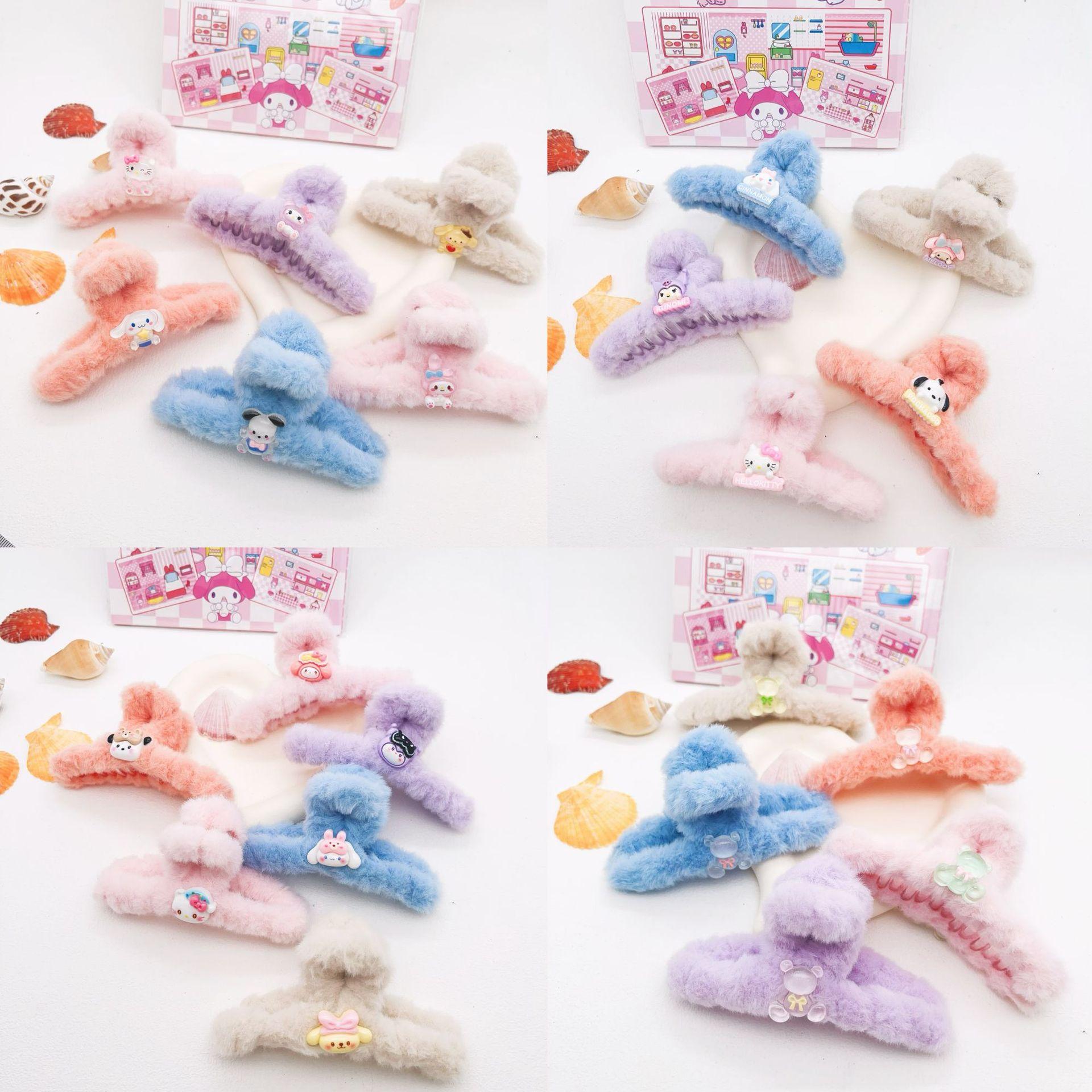 sanrio autumn and winter plush hairpin clow m grip large plush shark clip back head hair claw plush grip