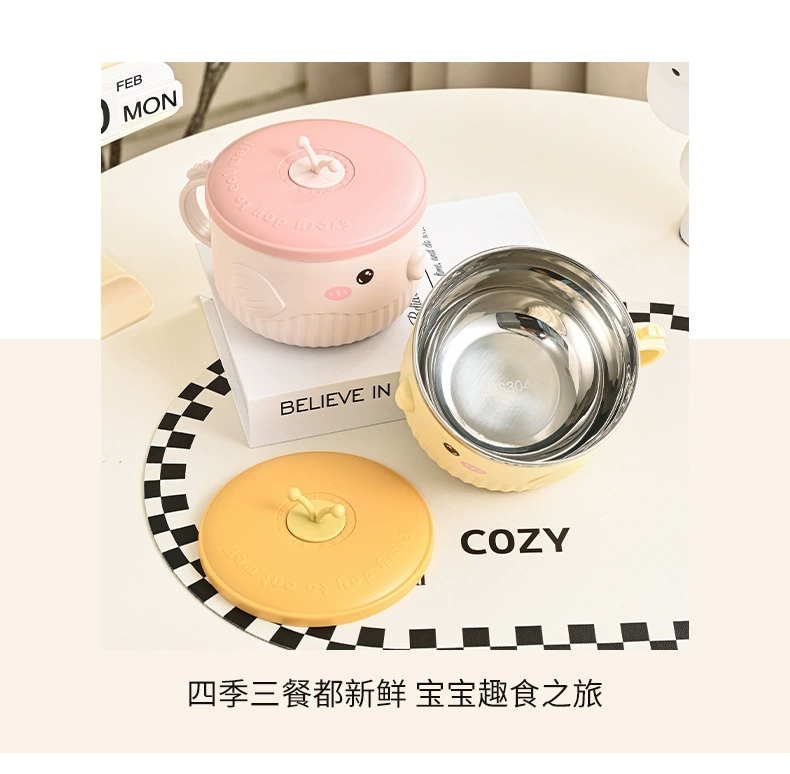 M73-9986 Children's cute cartoon 304 stainless steel bowl, soup bowl handle, baby food bowl, student soup bowl, fish lunch box detail image 12