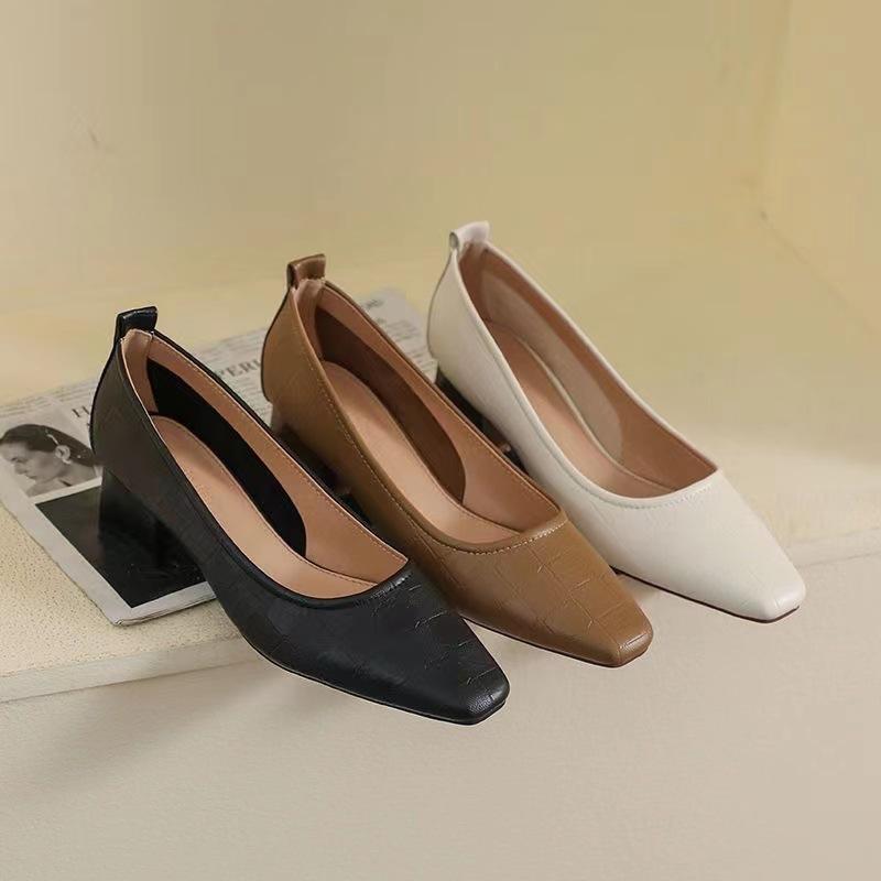 professional high heels women's work low heel pointed-toe black single-layered shoes 2023 new sexy french style all-matching plus size