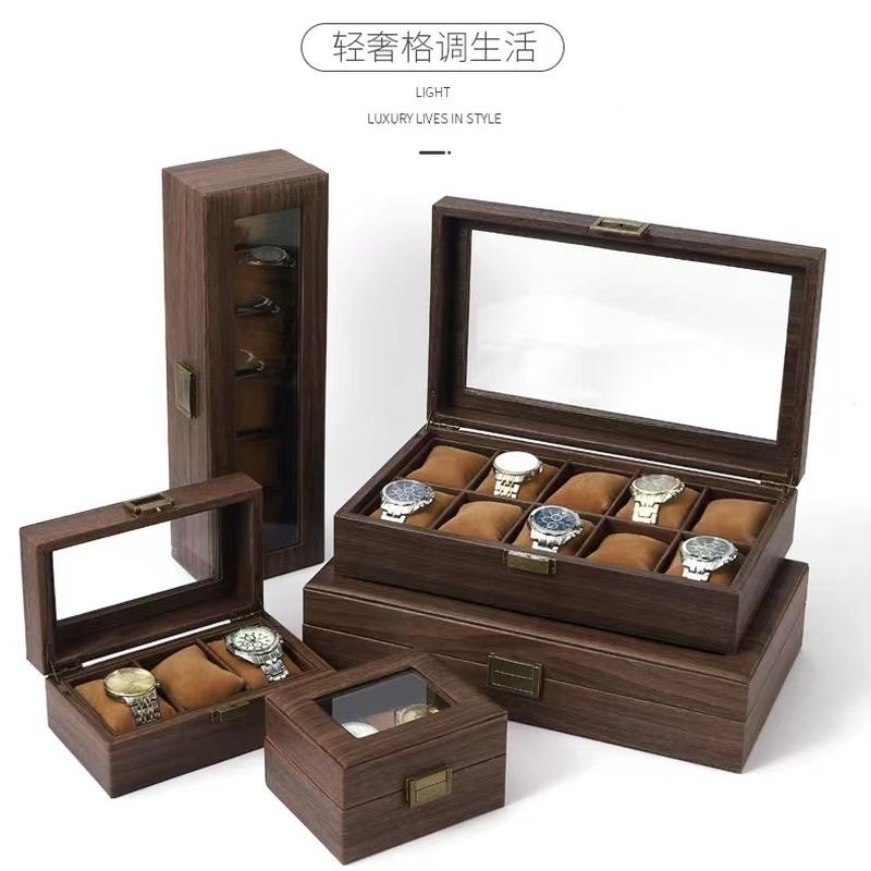retro wood grain pu leather watch box in stock wooden box high-end exquisite watch storage packing box watch box high-end
