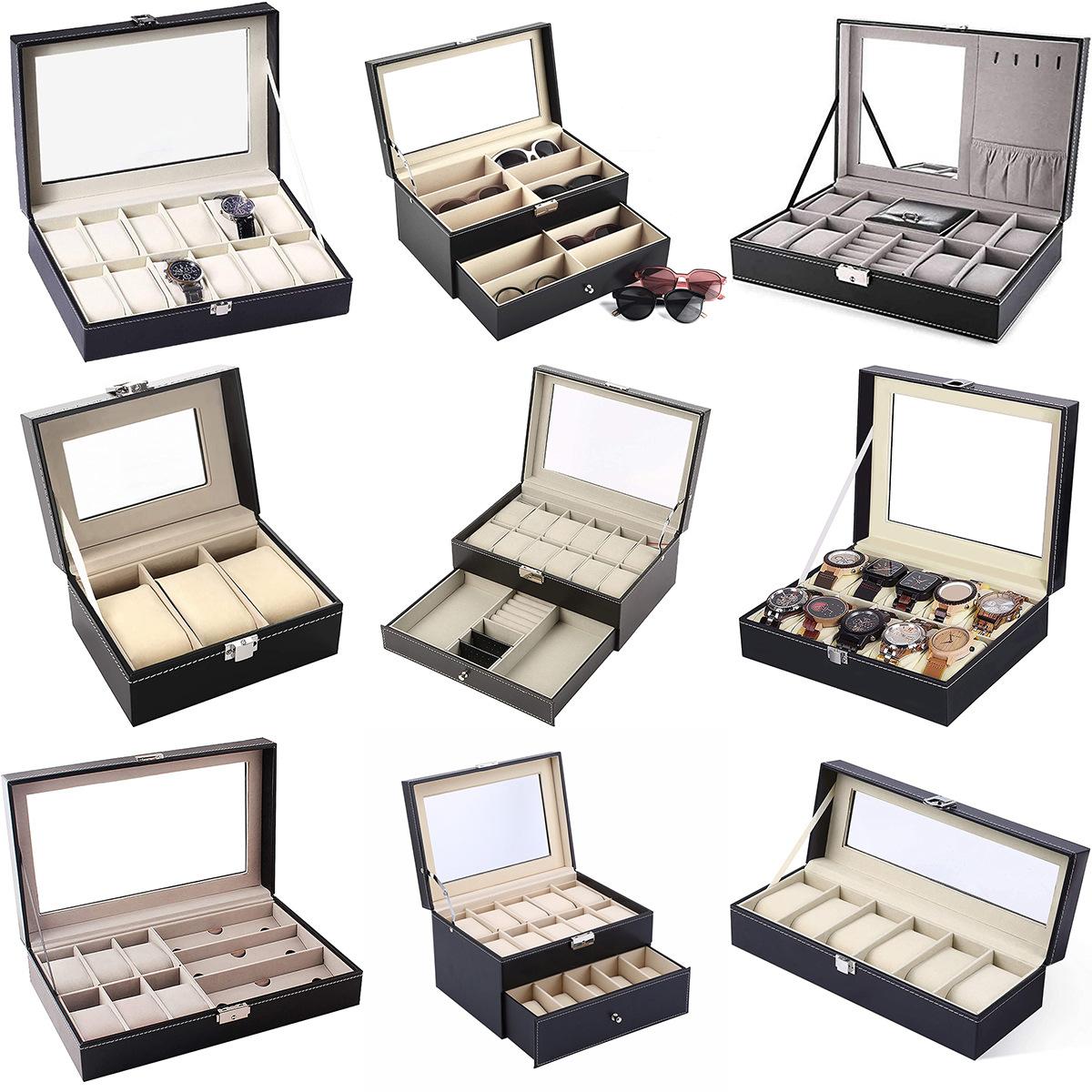 in stock 12-bit watch box wooden pu leather watch box with lock watch box display box storage box