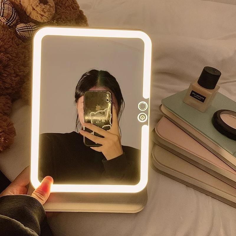 cross-border makeup mirror soft touch led leather luminous mirror foldable carrying smart fill light dressing mirror touch