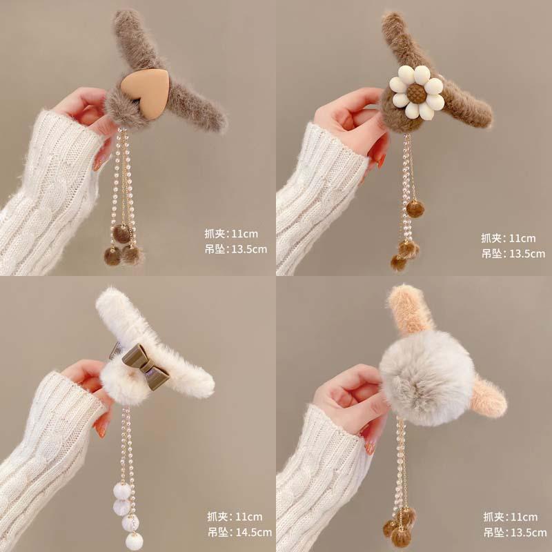 plush tassel grip hair bow plush grip back head hair claw large hairpin cute shark clip