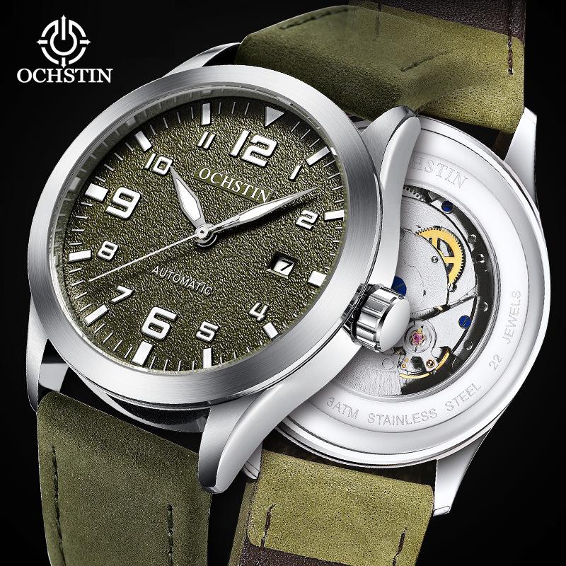 authentic ochstin popular vintage genuine leather automatic mechanical watch wholesale trendy casual business watch men