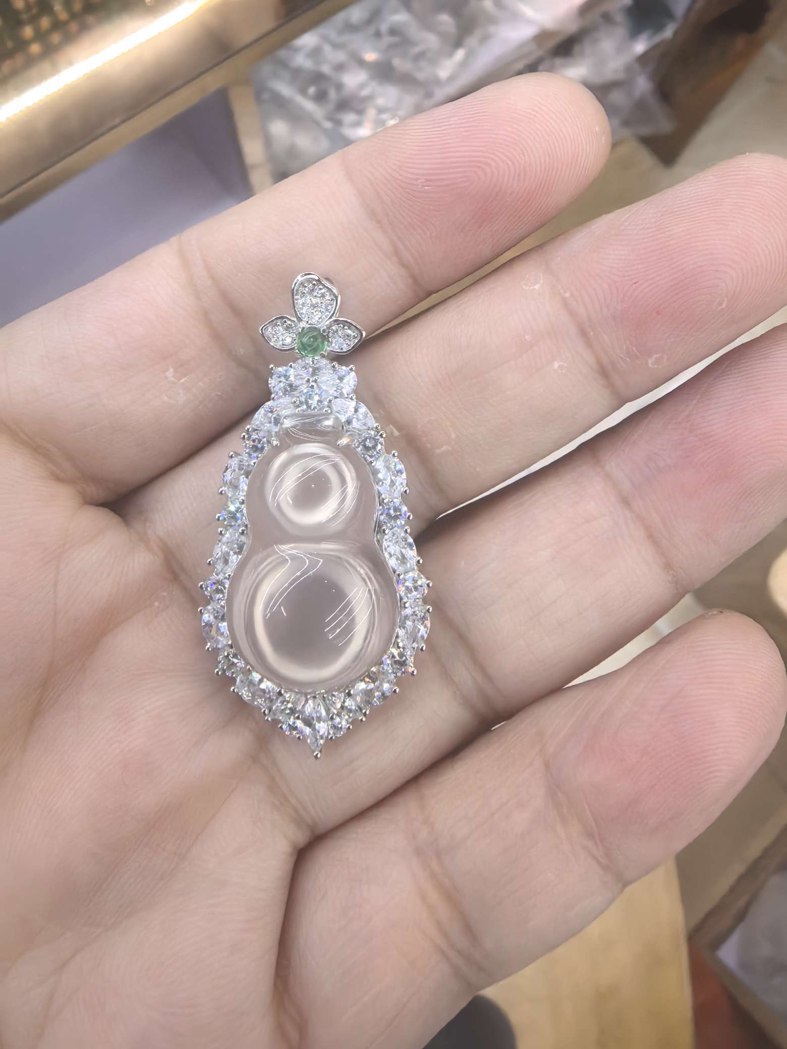纯银高冰透玉髓葫芦吊坠，髓缘珠宝，2024112501
