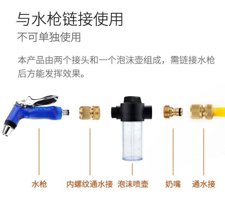 T厂家现货洗车水枪泡沫喷壶接头洗车浇花水管软管 ABS 透明泡沫壶详情9