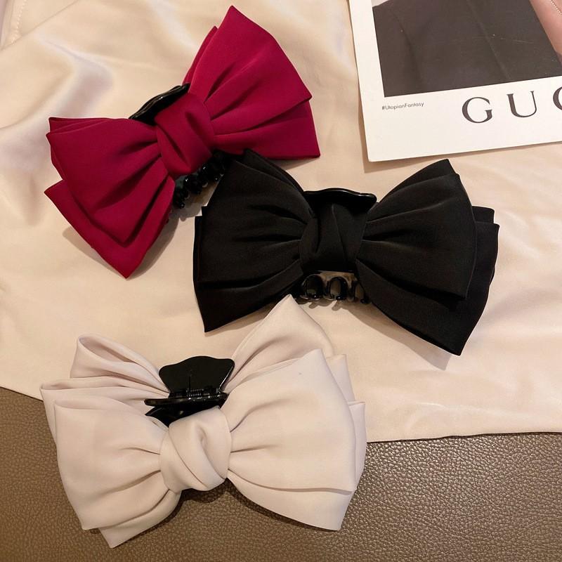 Black Double-Sided Bow Claw Clip Shark Clip Large High-Grade Updo Hairpin Back Head Hairware Hair Claw