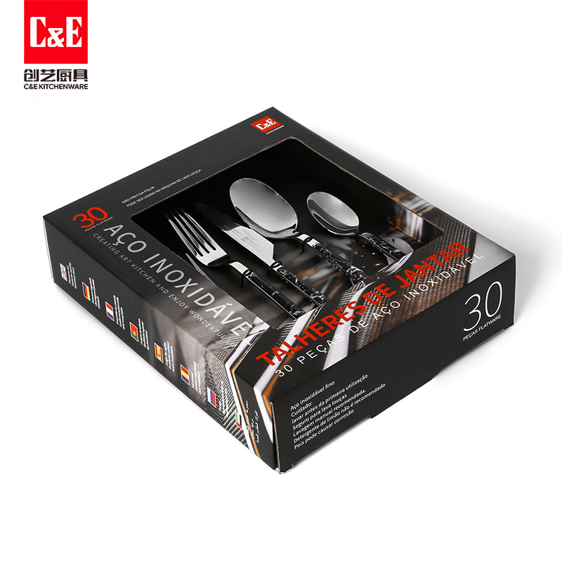 C&E Creative 30-piece set of stainless steel retro steak knife, dessert spoon and salad fork for home use in restaurants pic 5