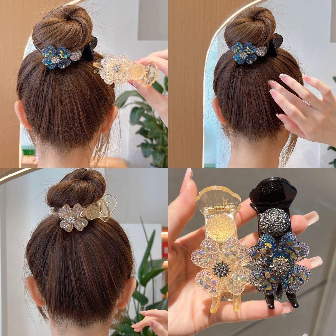 rhinestone flower barrettes female bun grip high ponytail fixed gadget claw clip hairpin summer headdress wholesale