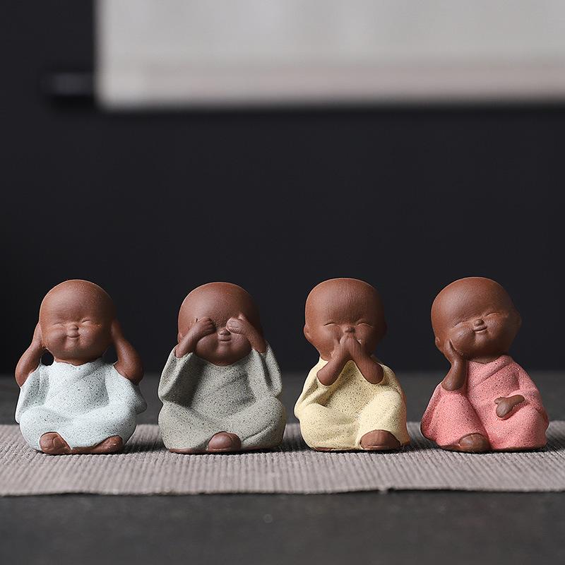 Tea Ornaments Decoration Mini Four No Cute Little Monk Creative Car Boutique Flower Pots Tea Table Tea Set Zen