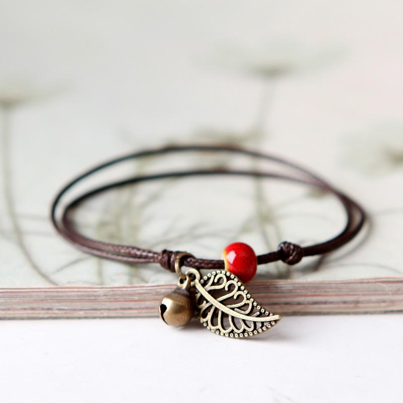 q. ger jingdezhen ceramic beaded bracelet anklet couple girlfriends bohemian retro head leaf ornament stall