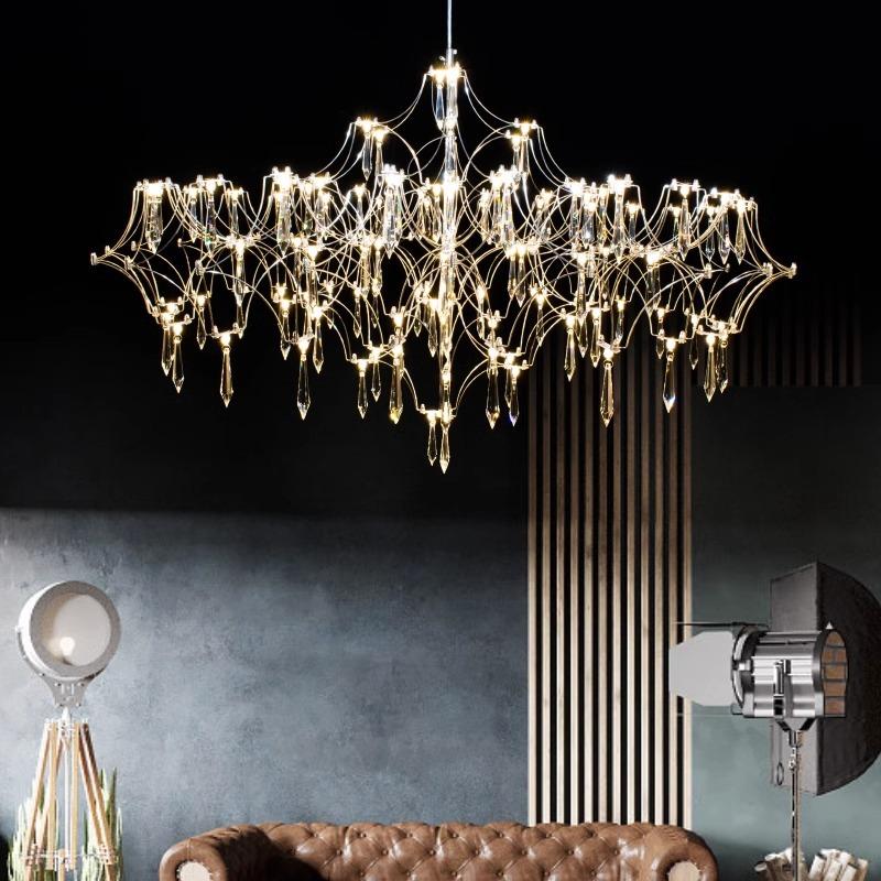 French Crystal Chandelier Post-Modern Light Luxury Villa Duplex Building Living Room Dining Room Bedroom LED Light Cube Lamps