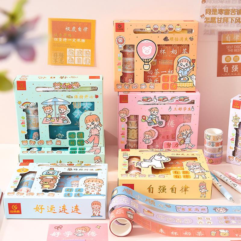 creative cartoon stationery journal stickers gentleman lei he paper adhesive tape boxed cute printing diy journal material Item Picture